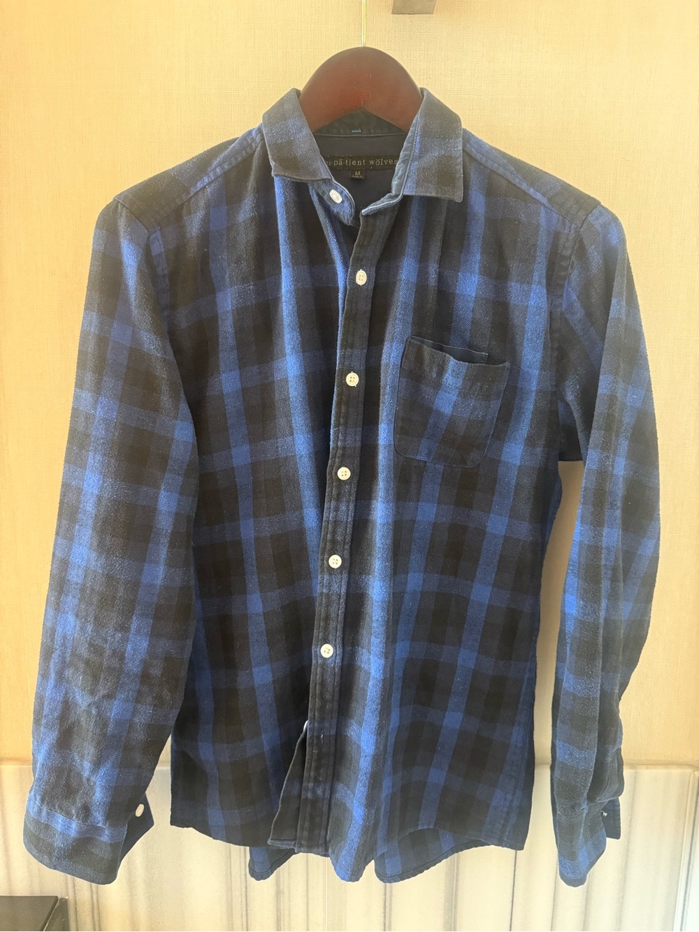 Impatient Wolves Men’s Blue Black Plaid Flannel Shirt Size Medium